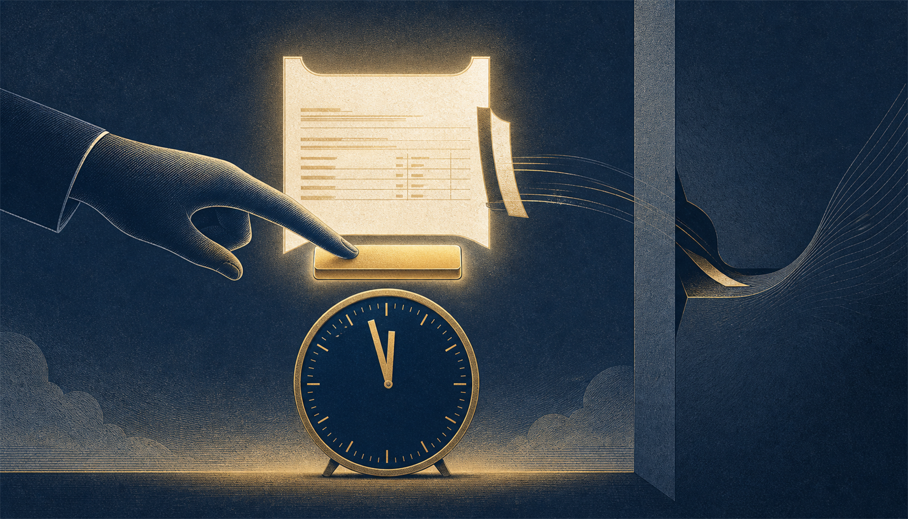 Illustration of a glowing bet-slip held over a match-clock near full time, a hand hovering on a bright button while a thin slice is quietly shaved off the slip's value and pulled into the bookmaker's column